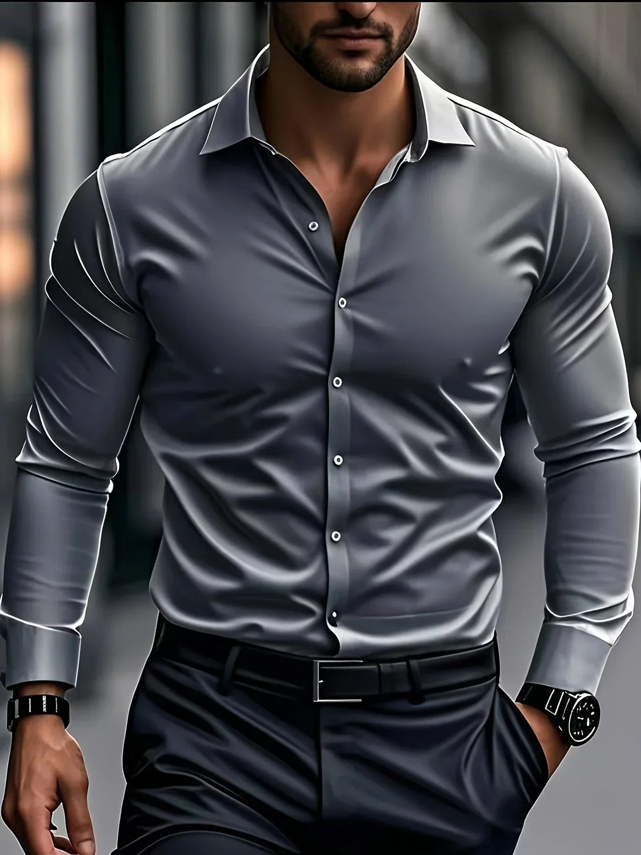 Byron™ – Camisa de manga larga para caballero, de estilo elegante con cierre de botones al frent