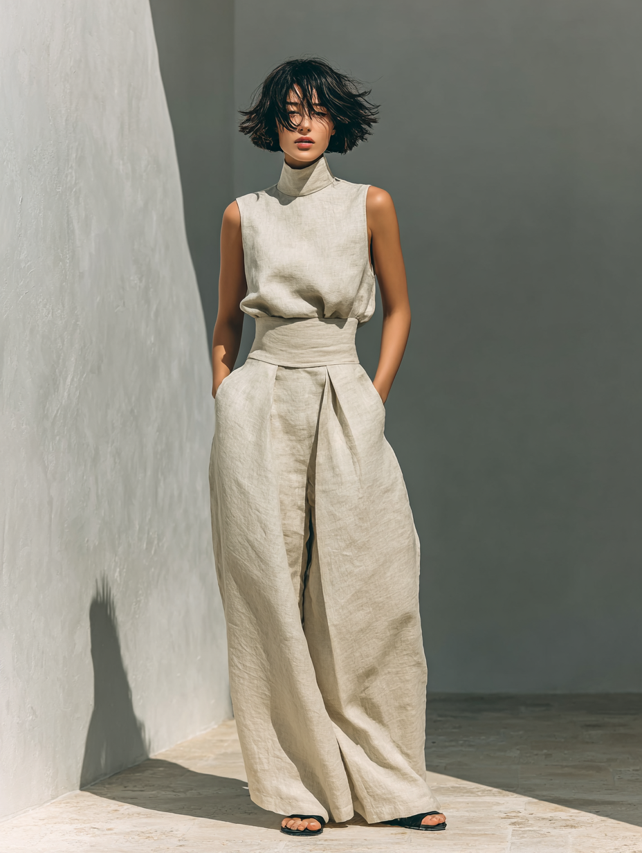 Maria™ | Set De Algodón Y Lino Con Pantalón Amplio