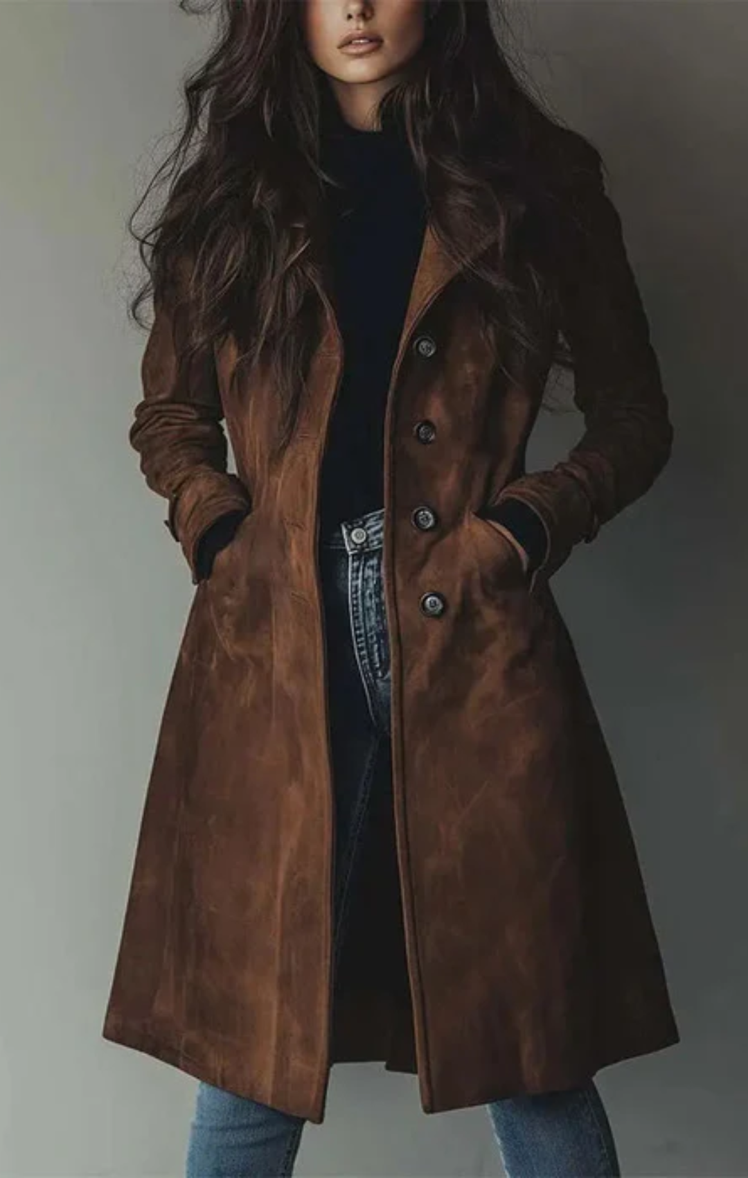María™ | Chaqueta Larga de Gamuza Vegana Premium