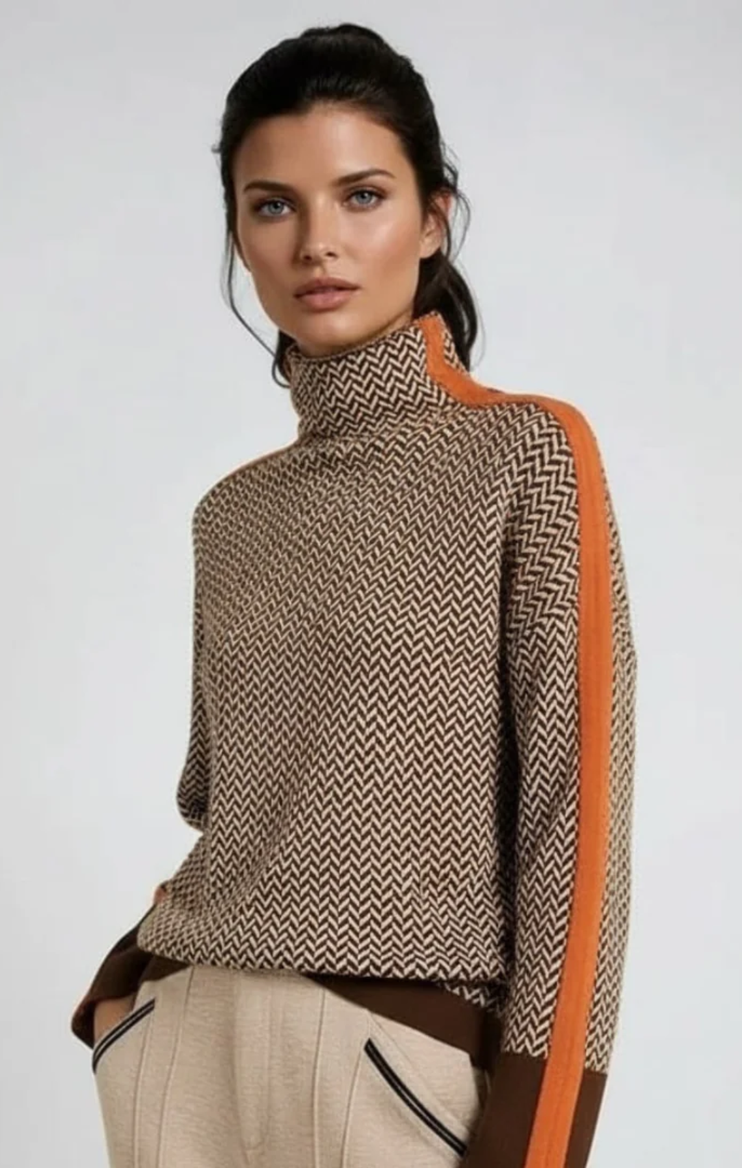 Susana™ | Jersey De Cuello Alto Con Rayas En Contraste