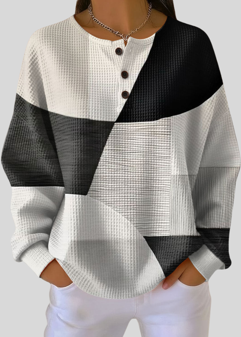 Marina - Sudadera Henley Waffle con Estampado Geométrico - vista 1
