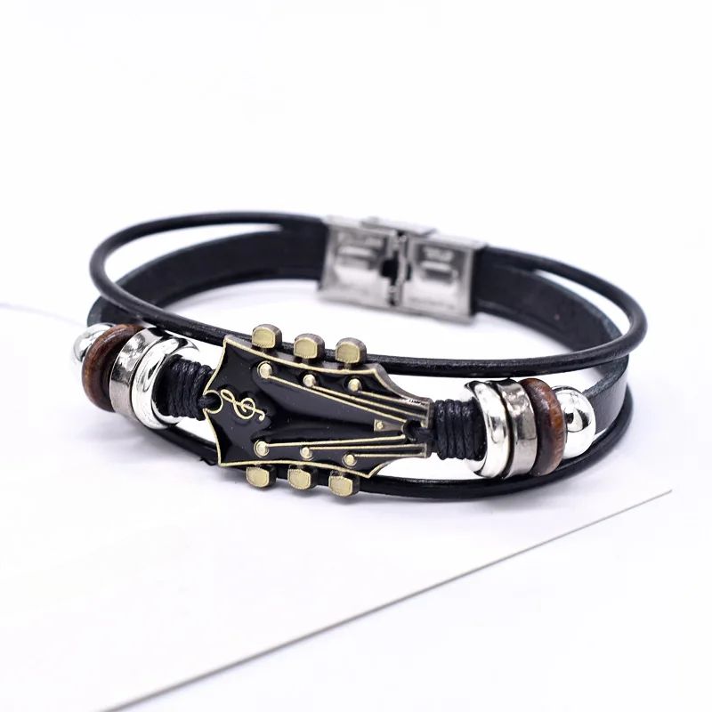 Pulsera de Cuero de Guitarra Hecha a Mano