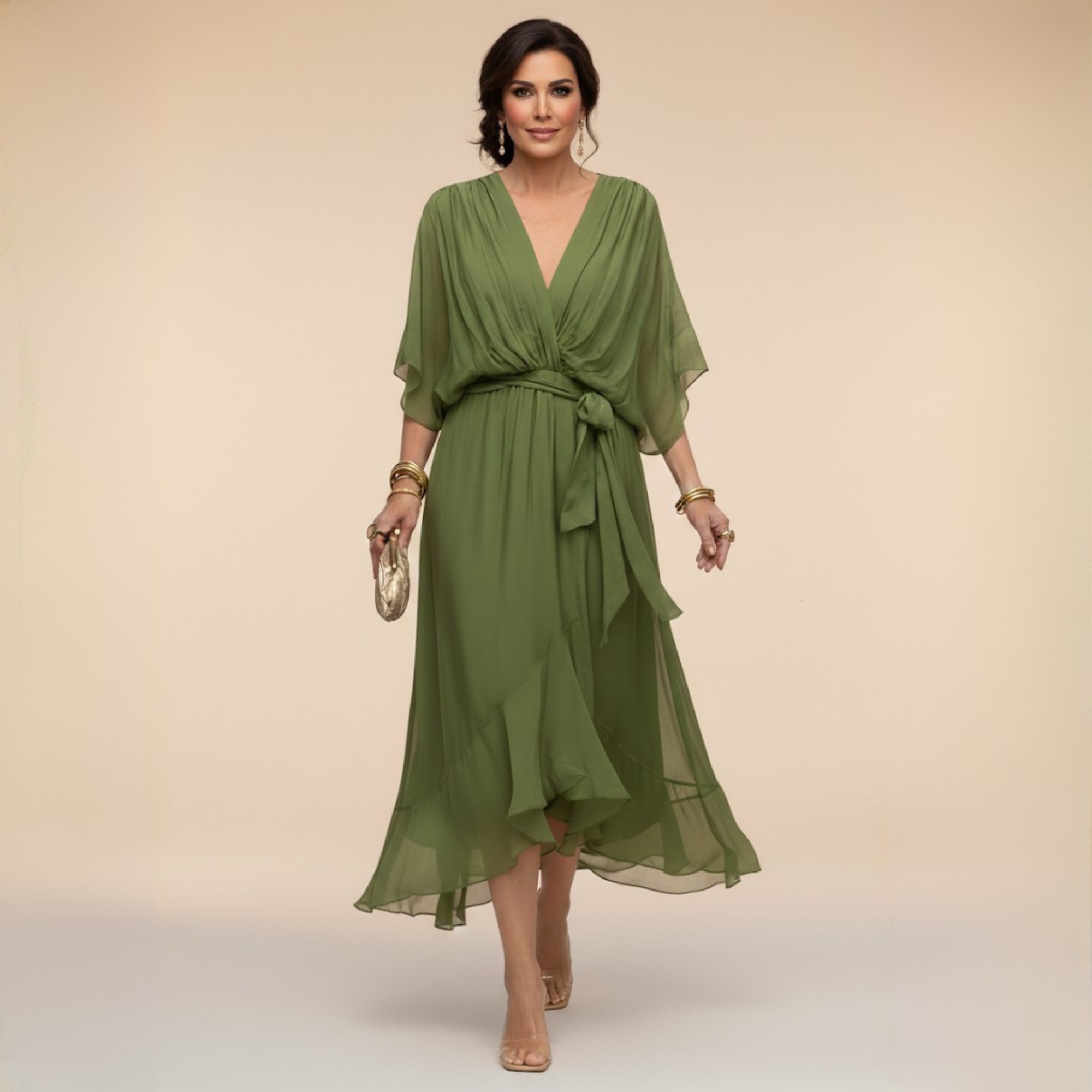 Monica™ | Vestido Elegante De Chifón Con Escote En V
