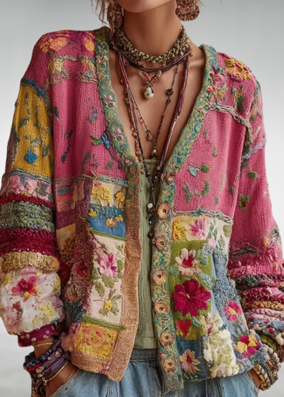 Natalia - Cárdigan Patchwork de Punto Floral Bohemio - vista 1