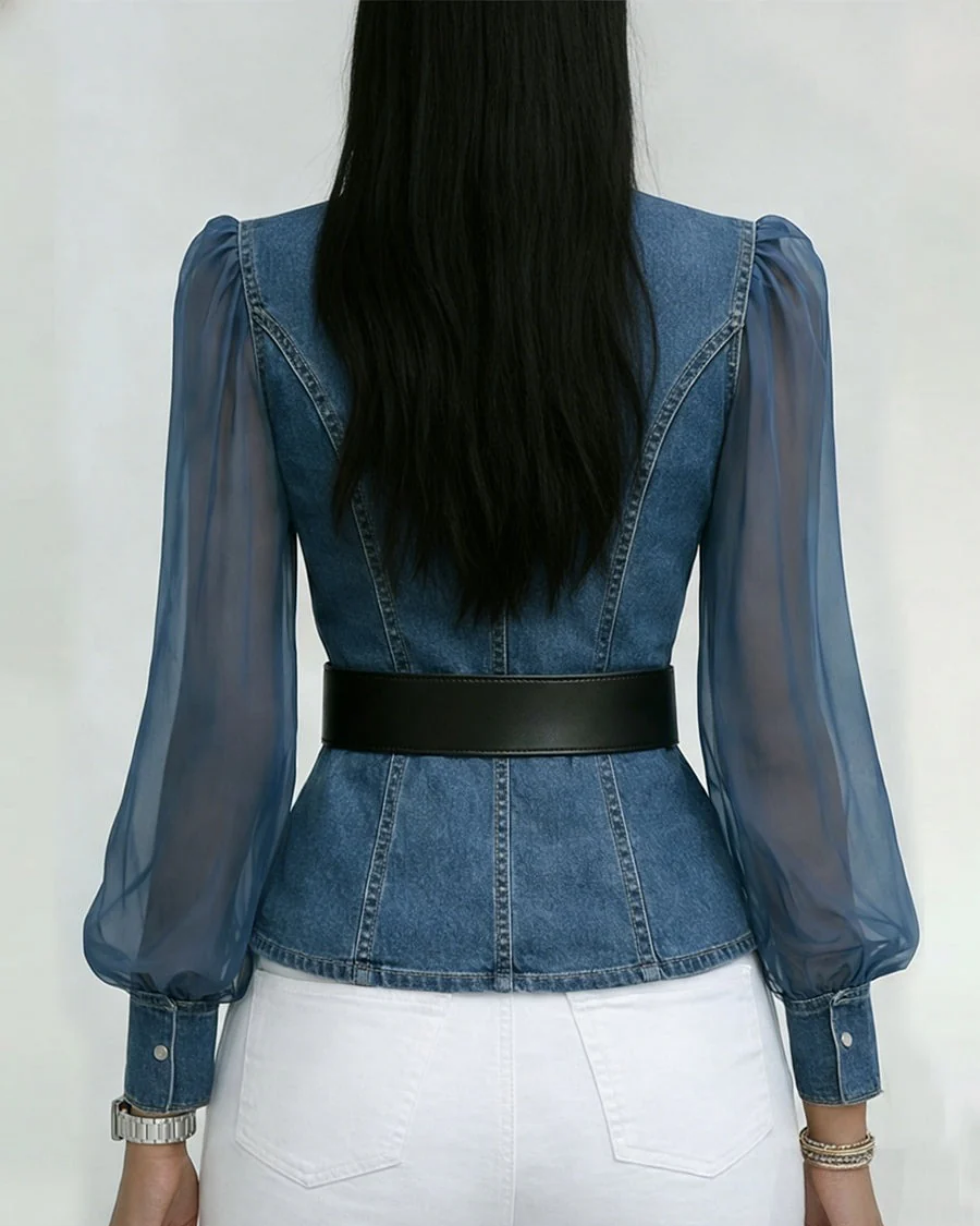 Alessia™ | Top De Mezclilla Con Mangas De Chifón