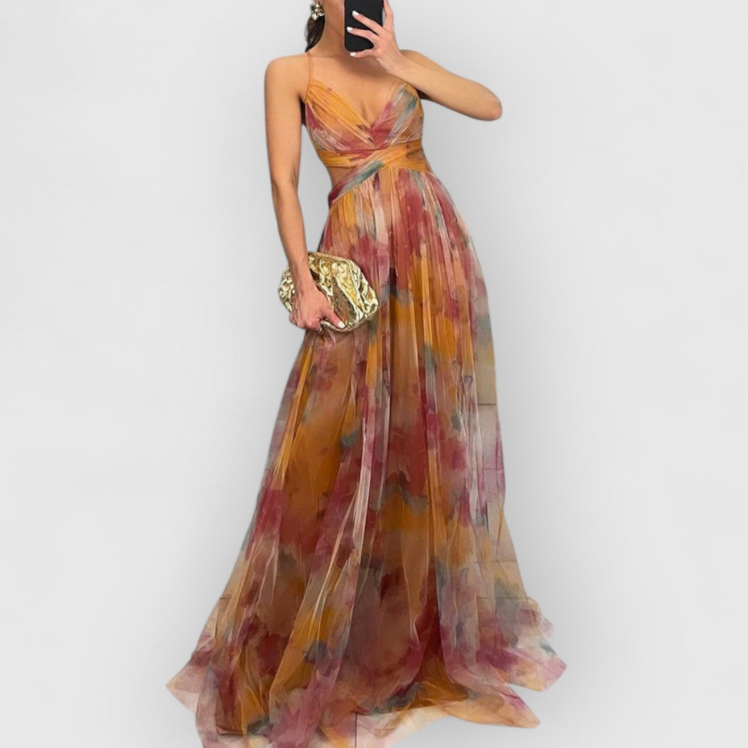 Verity™ | Vestido largo elegante con estampado floral que realza tu figura