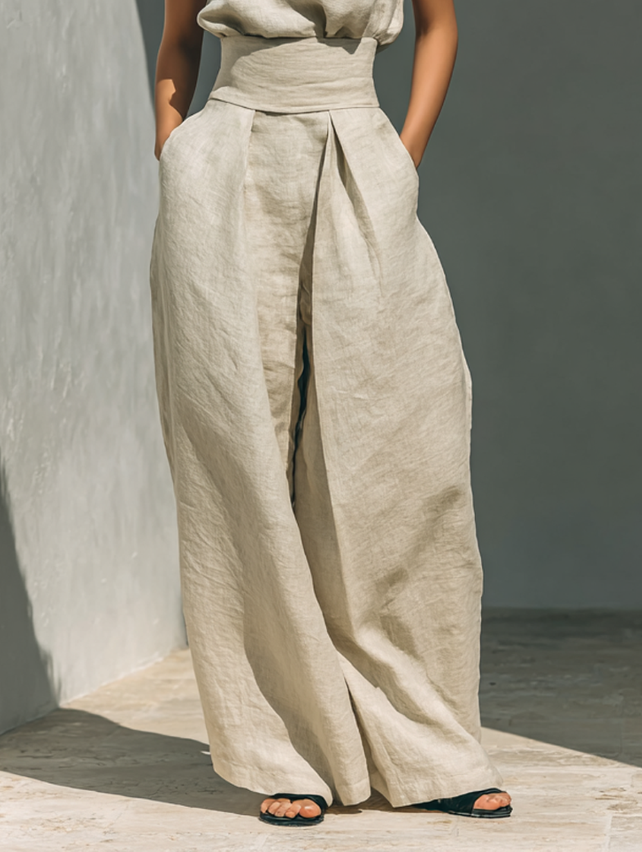 Maria™ | Set De Algodón Y Lino Con Pantalón Amplio