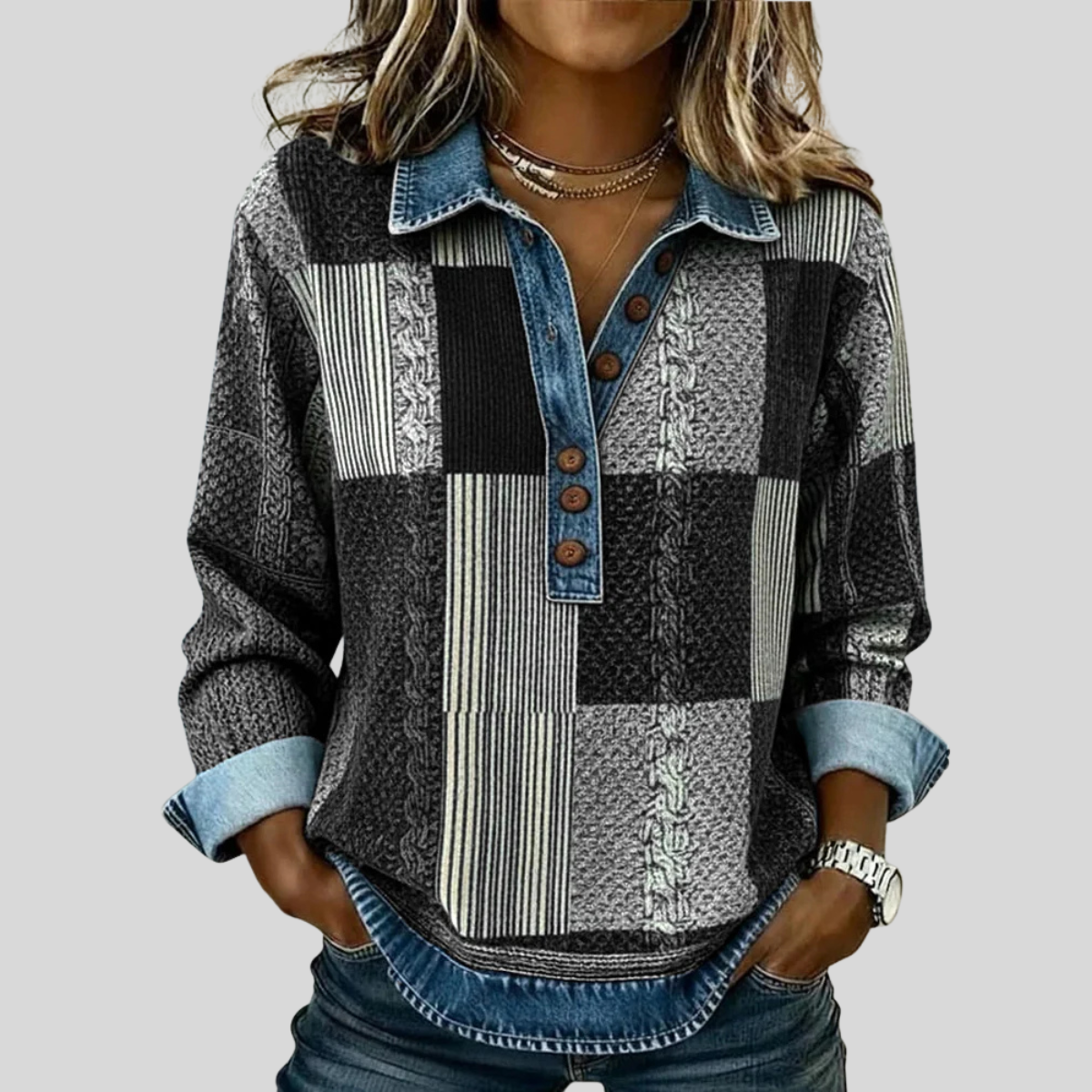 Clara - Sudadera Colorblock con Tapeta de Botones - vista 2