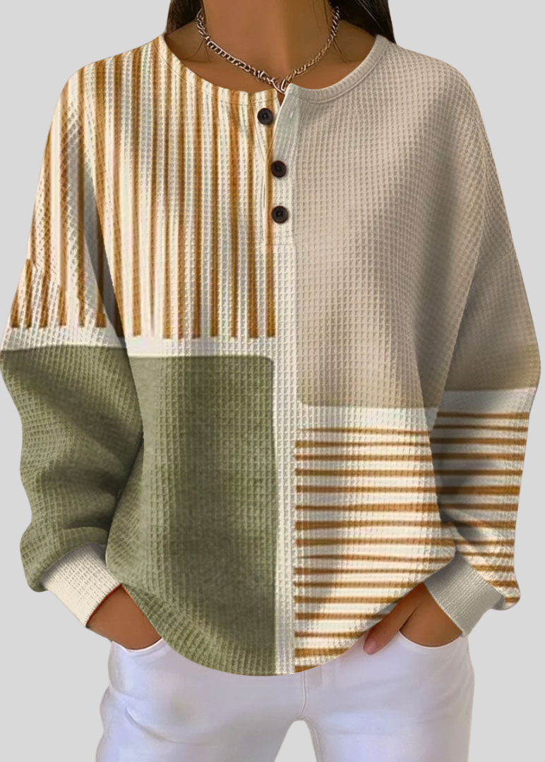Sofía - Sudadera Henley Waffle Patchwork en Tonos Tierra - vista 1