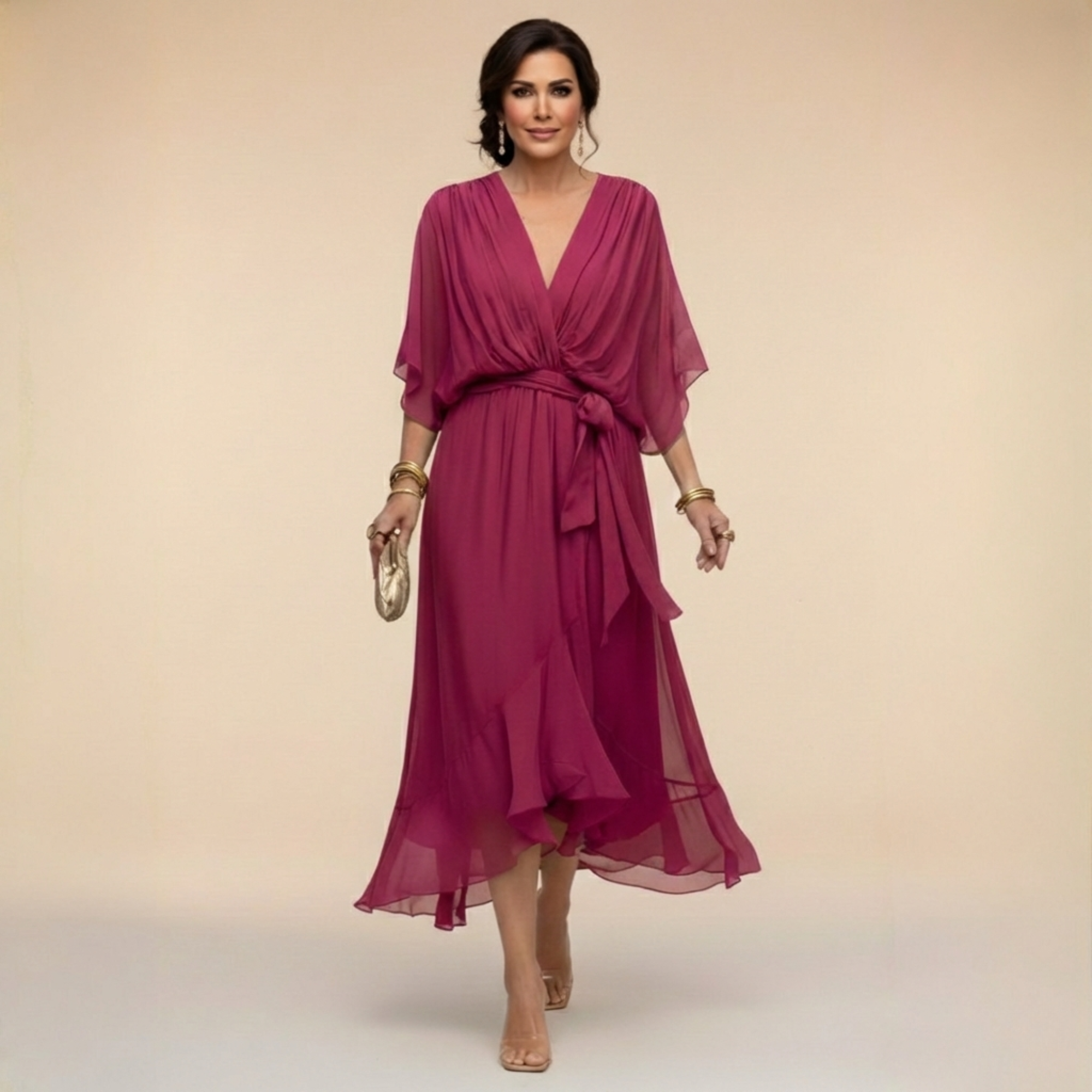 Monica™ | Vestido Elegante De Chifón Con Escote En V