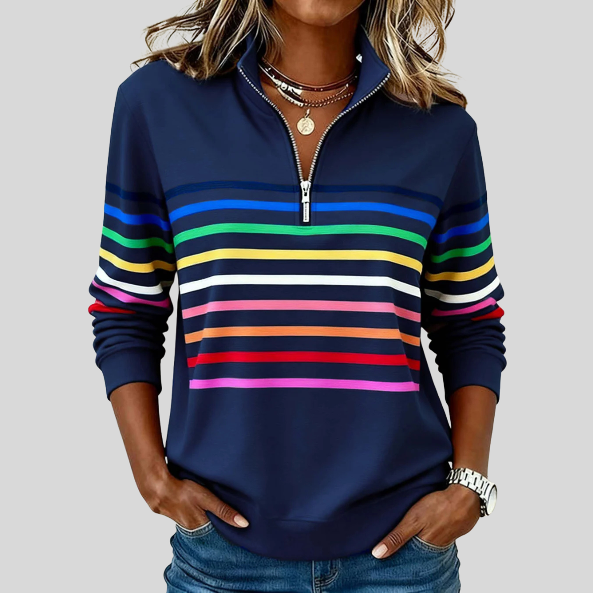 Carlota - Sudadera con Cuarto de Cremallera y Rayas Multicolor - vista 2