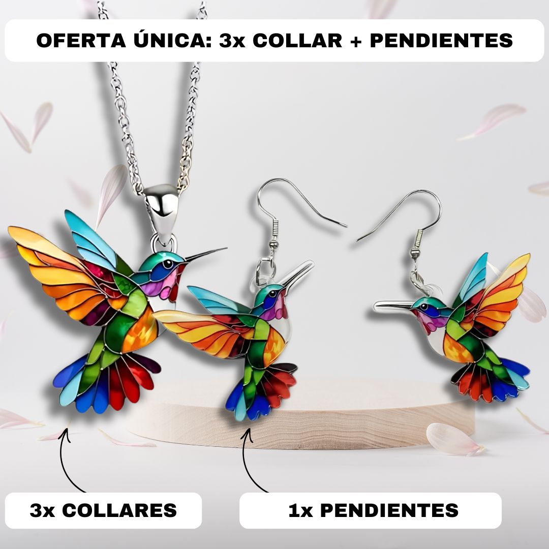 Auréa™ | Elegante Collar y Pendientes de Colibrí