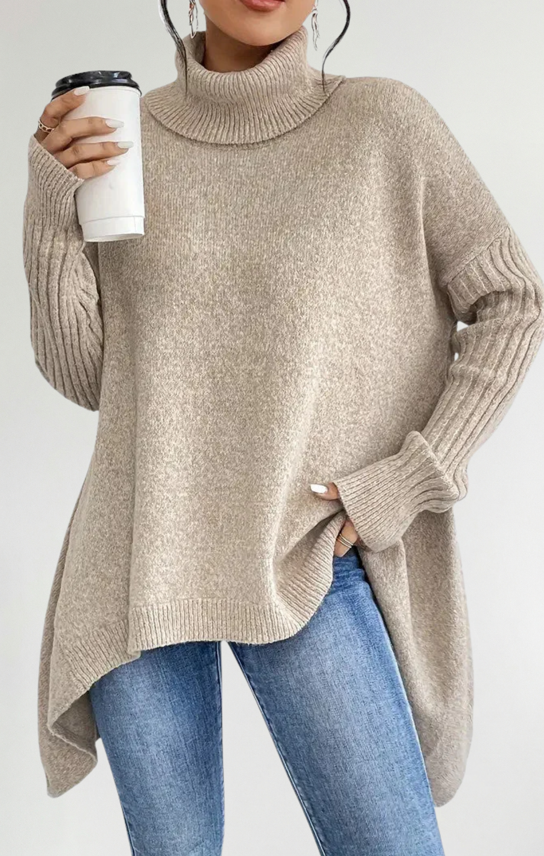 Raquel™ | Suéter Largo Con Cuello Alto