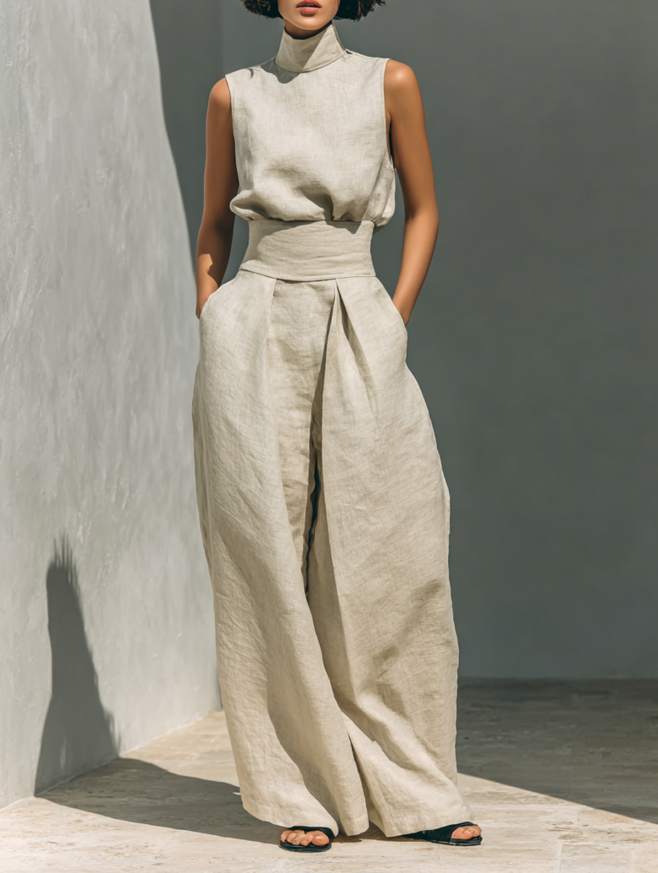 Maria™ | Set De Algodón Y Lino Con Pantalón Amplio