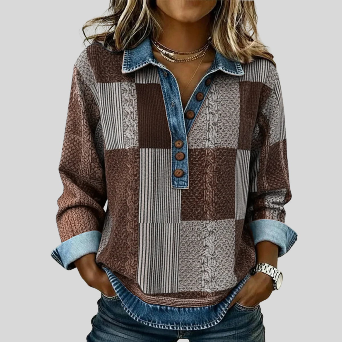 Clara - Sudadera Colorblock con Tapeta de Botones - vista 3