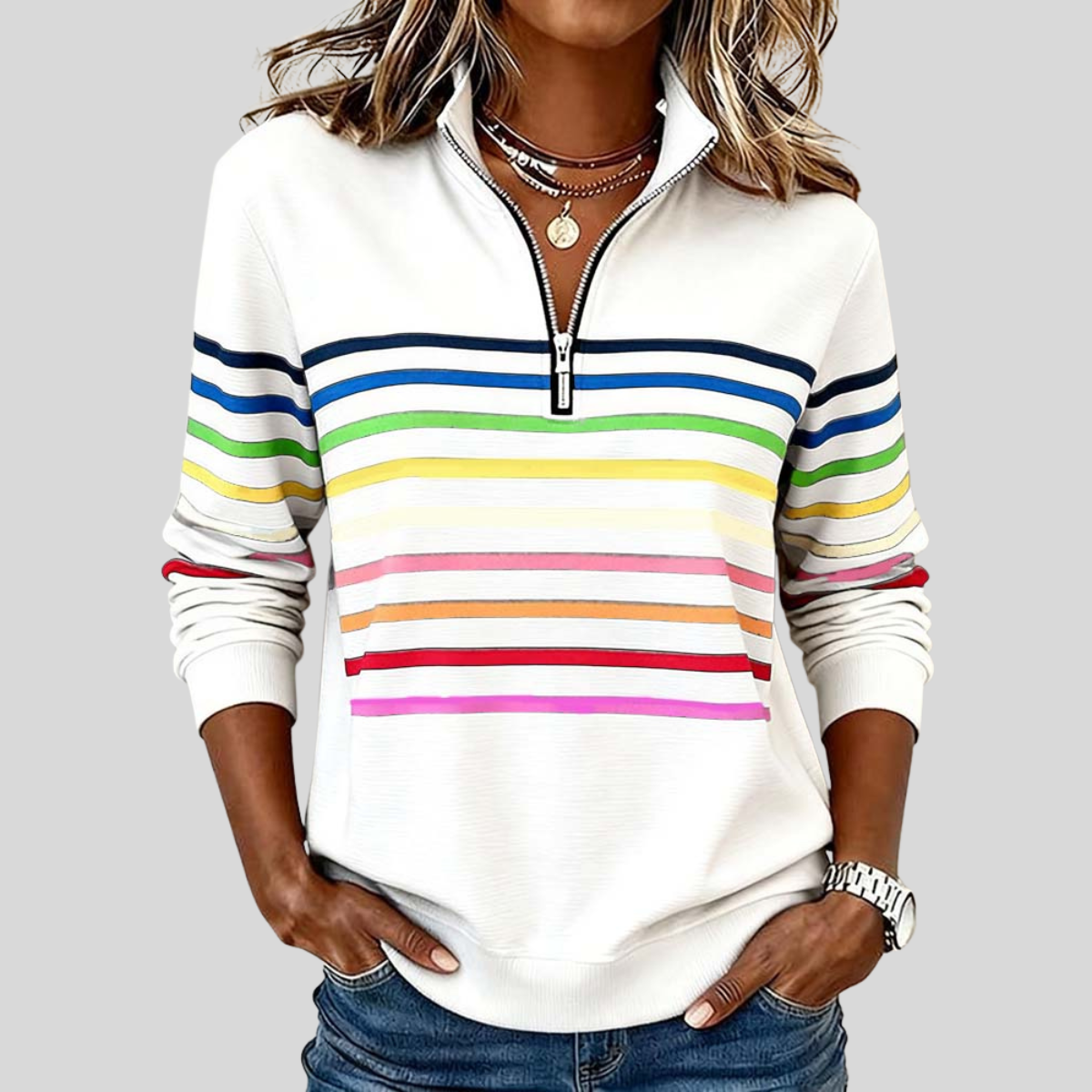 Carlota - Sudadera con Cuarto de Cremallera y Rayas Multicolor - vista 3