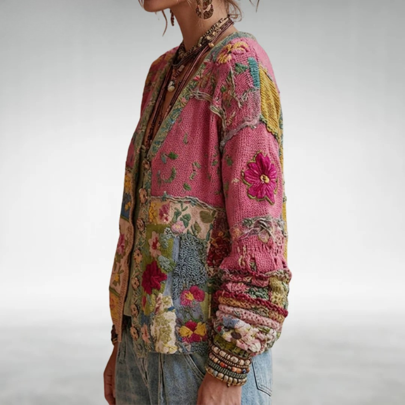 Natalia - Cárdigan Patchwork de Punto Floral Bohemio - vista 2