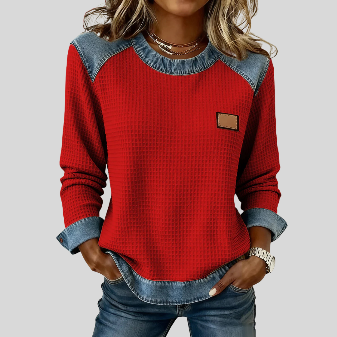 Carla - Sudadera Waffle con Ribetes Estilo Patchwork - vista 2