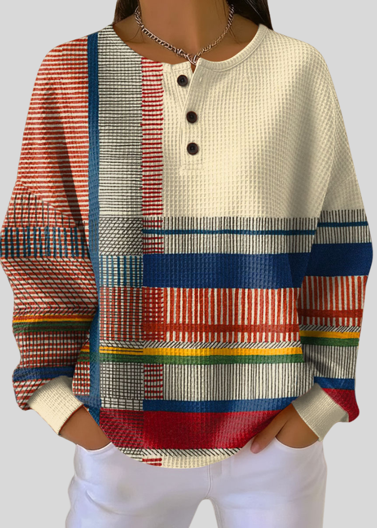Inés - Sudadera Henley Waffle de Rayas Multicolor - vista 1