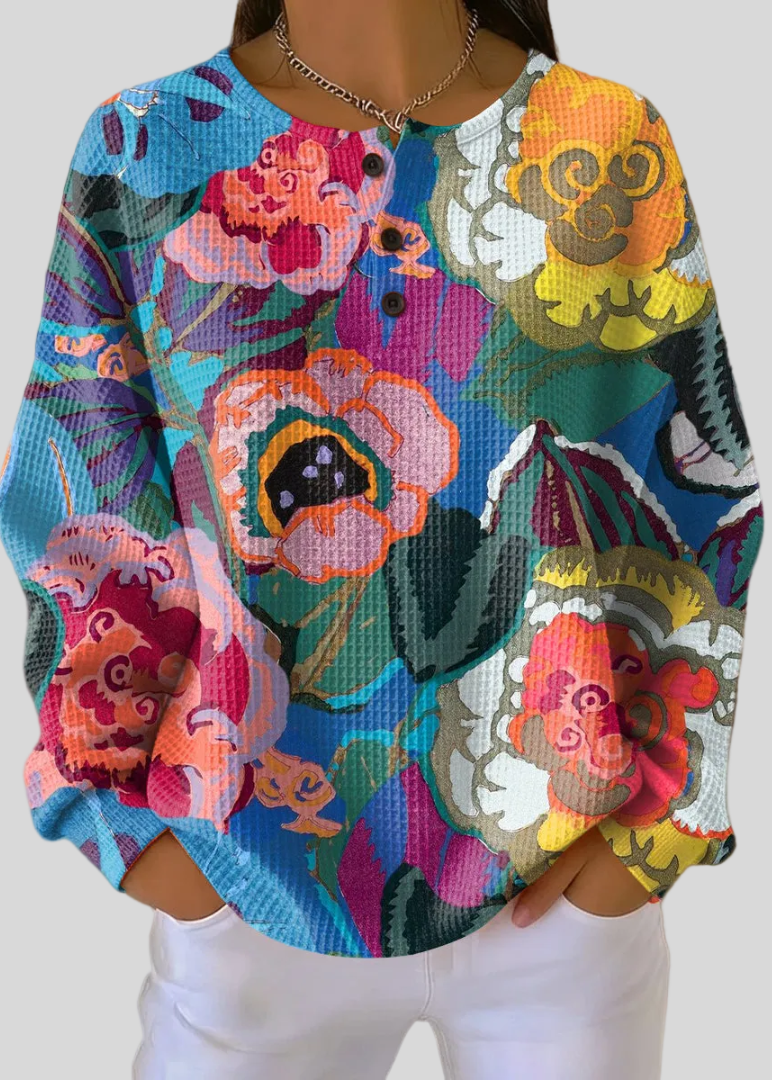 Laura - Sudadera Floral Waffle con Botones en el Cuello - vista 1