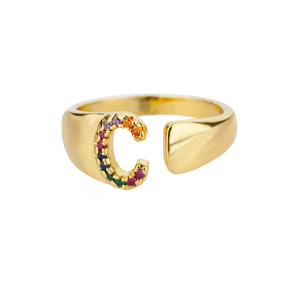 Anillo de Oro con Letra Personalizada (Ajustable)
