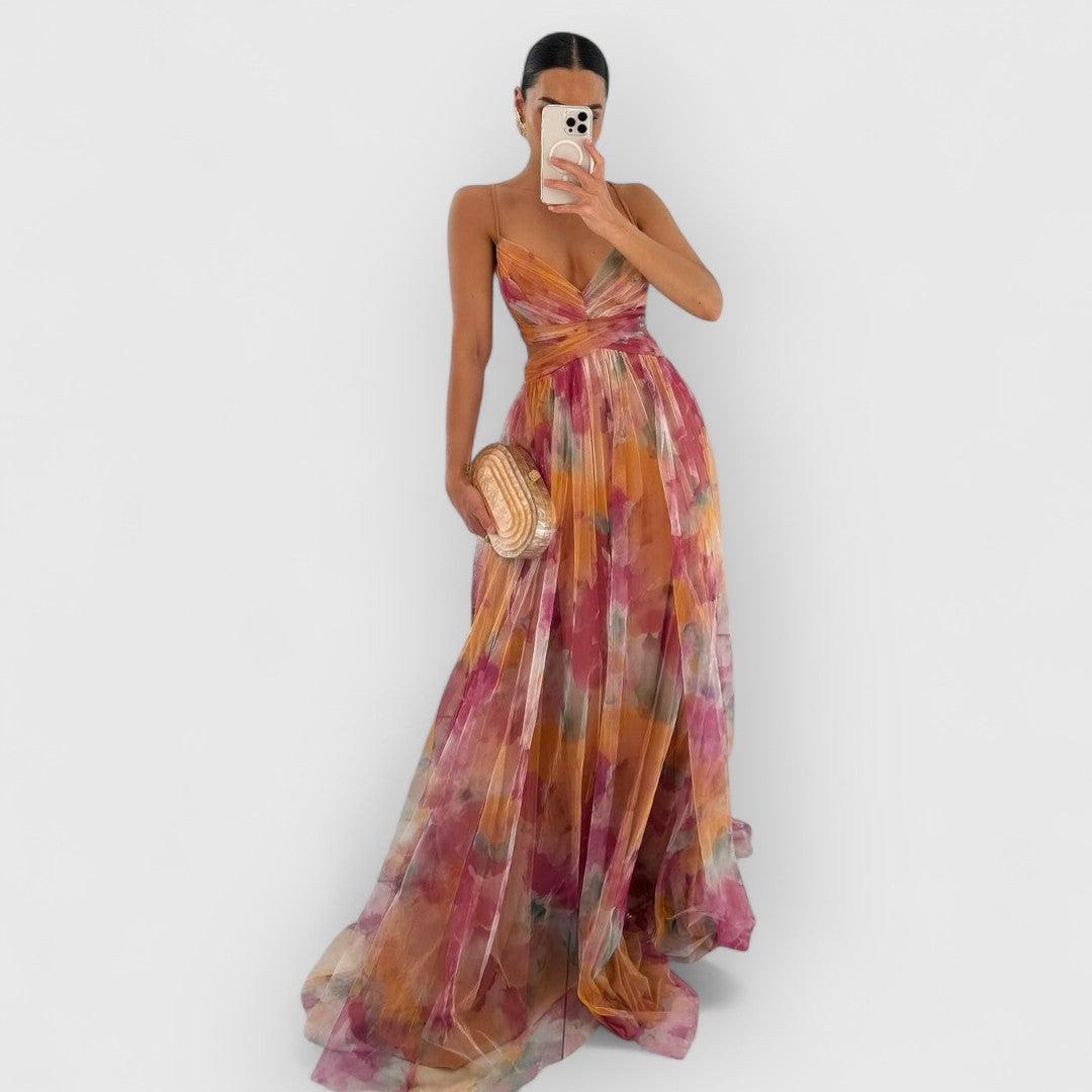 Verity™ | Vestido largo elegante con estampado floral que realza tu figura
