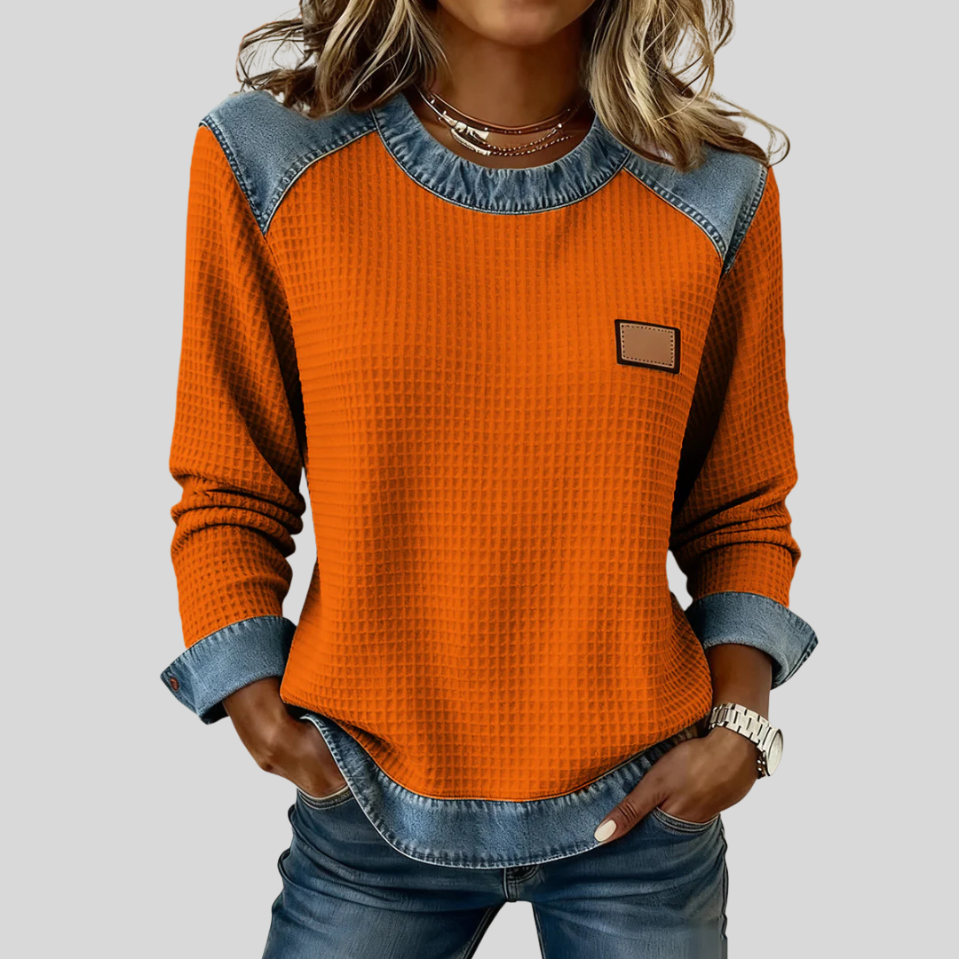 Carla - Sudadera Waffle con Ribetes Estilo Patchwork - vista 3