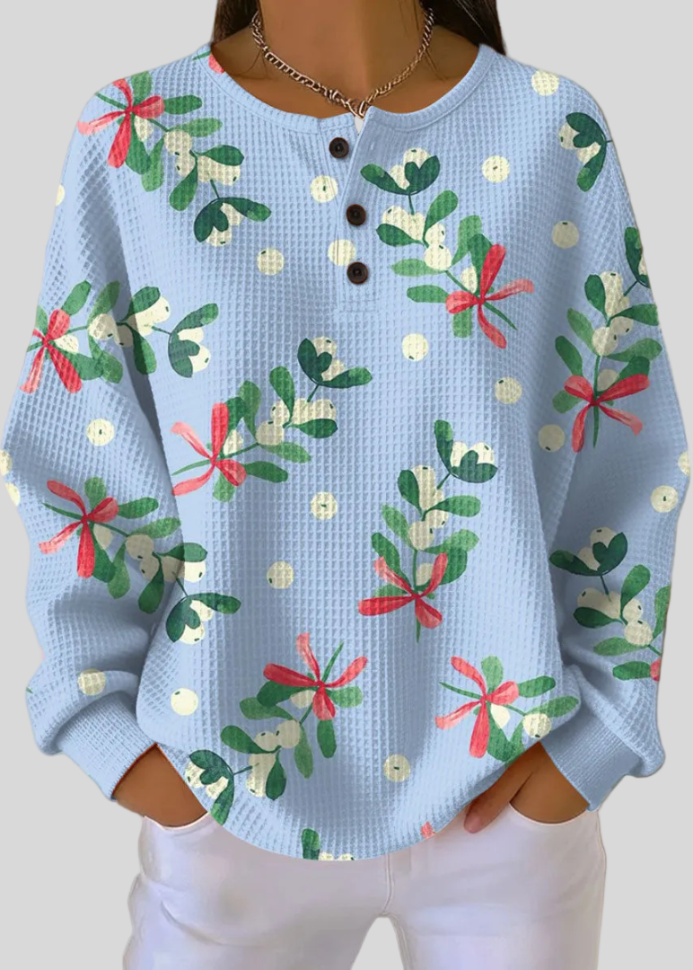 Noelia - Sudadera Navideña Waffle con Estampado de Muérdago - vista 1