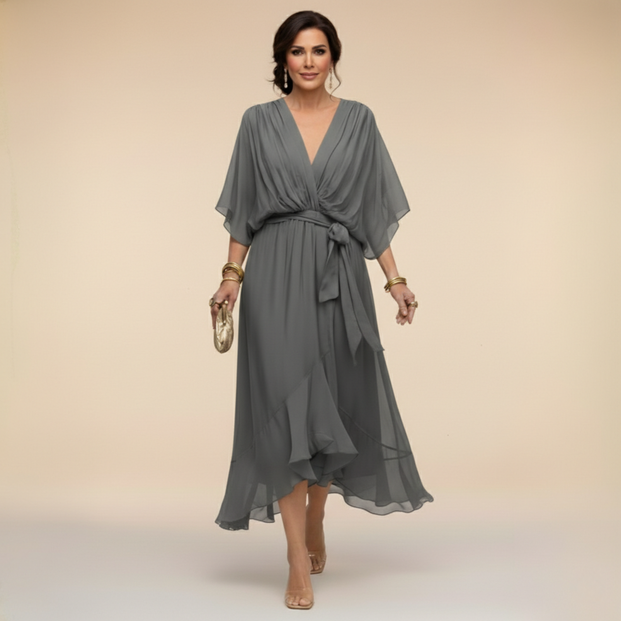 Monica™ | Vestido Elegante De Chifón Con Escote En V