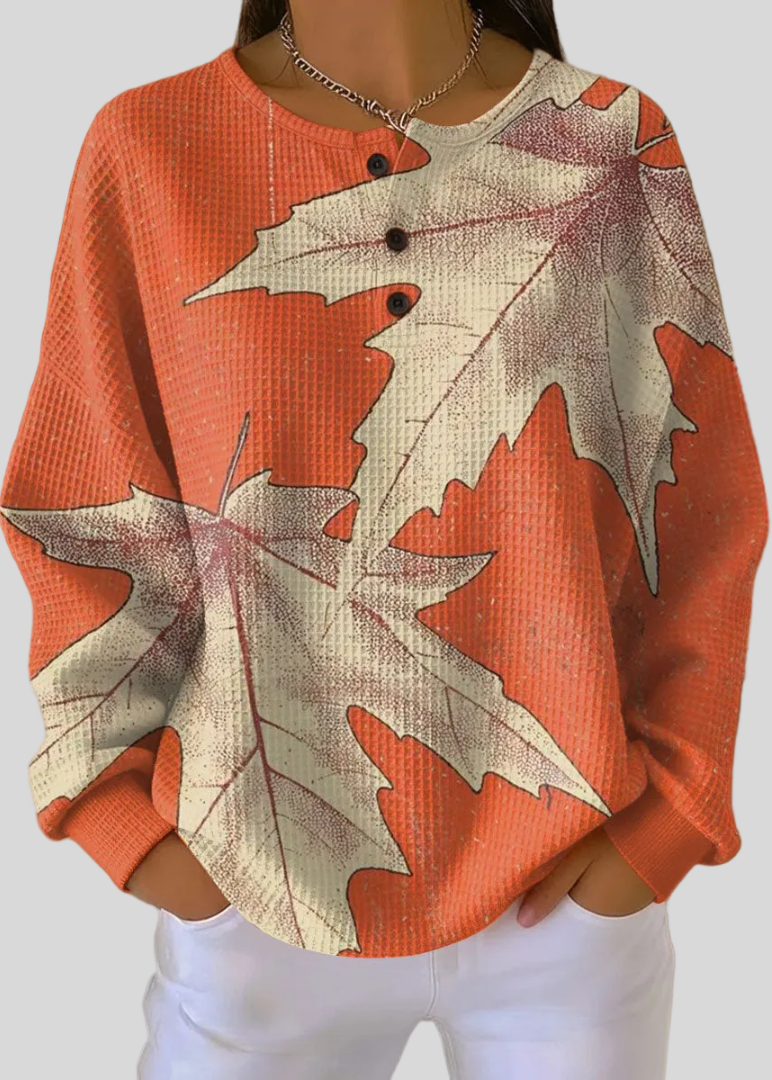 Liliana - Sudadera Oversize Waffle con Estampado de Hojas - vista 1
