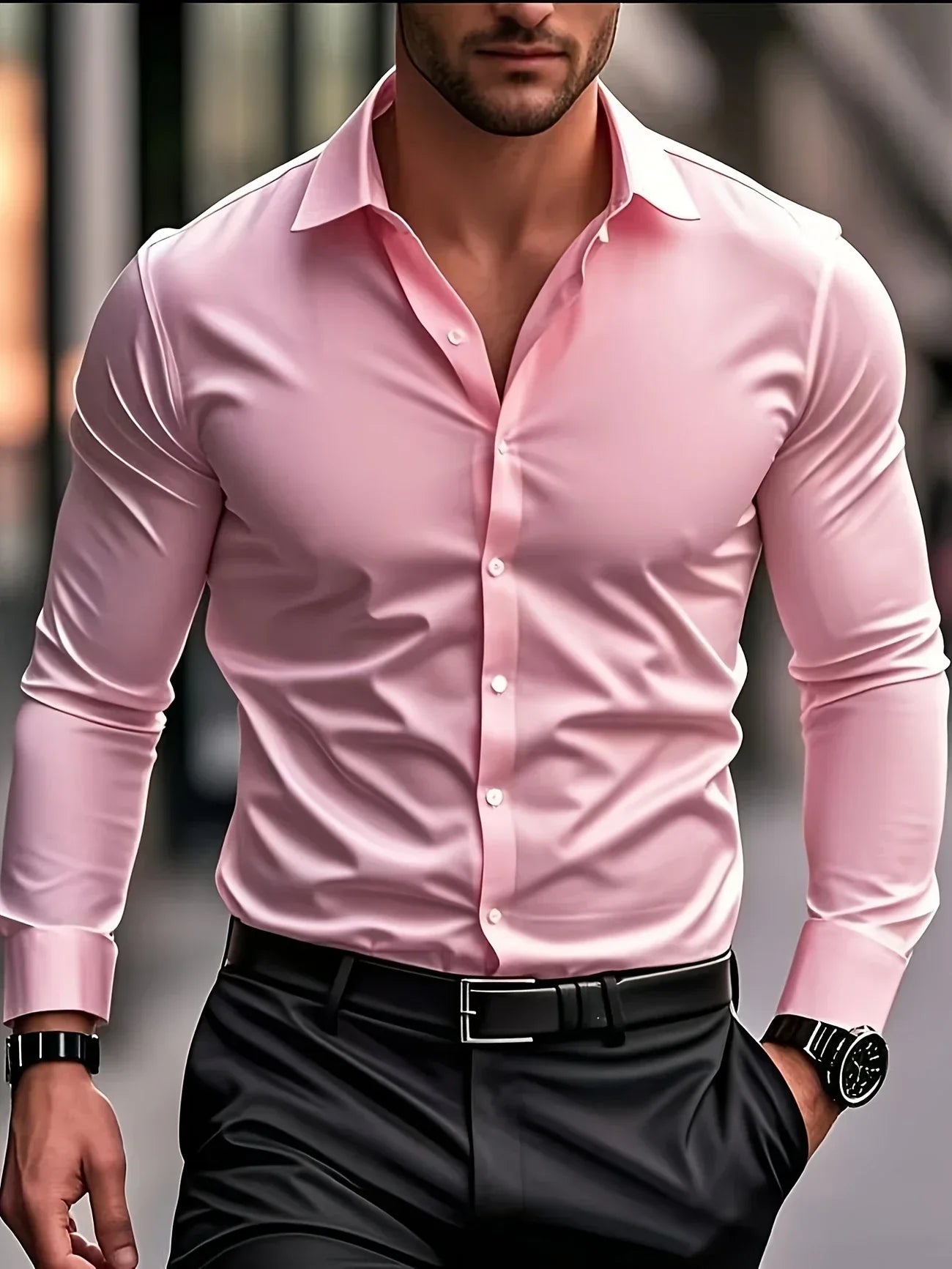 Byron™ – Camisa de manga larga para caballero, de estilo elegante con cierre de botones al frent
