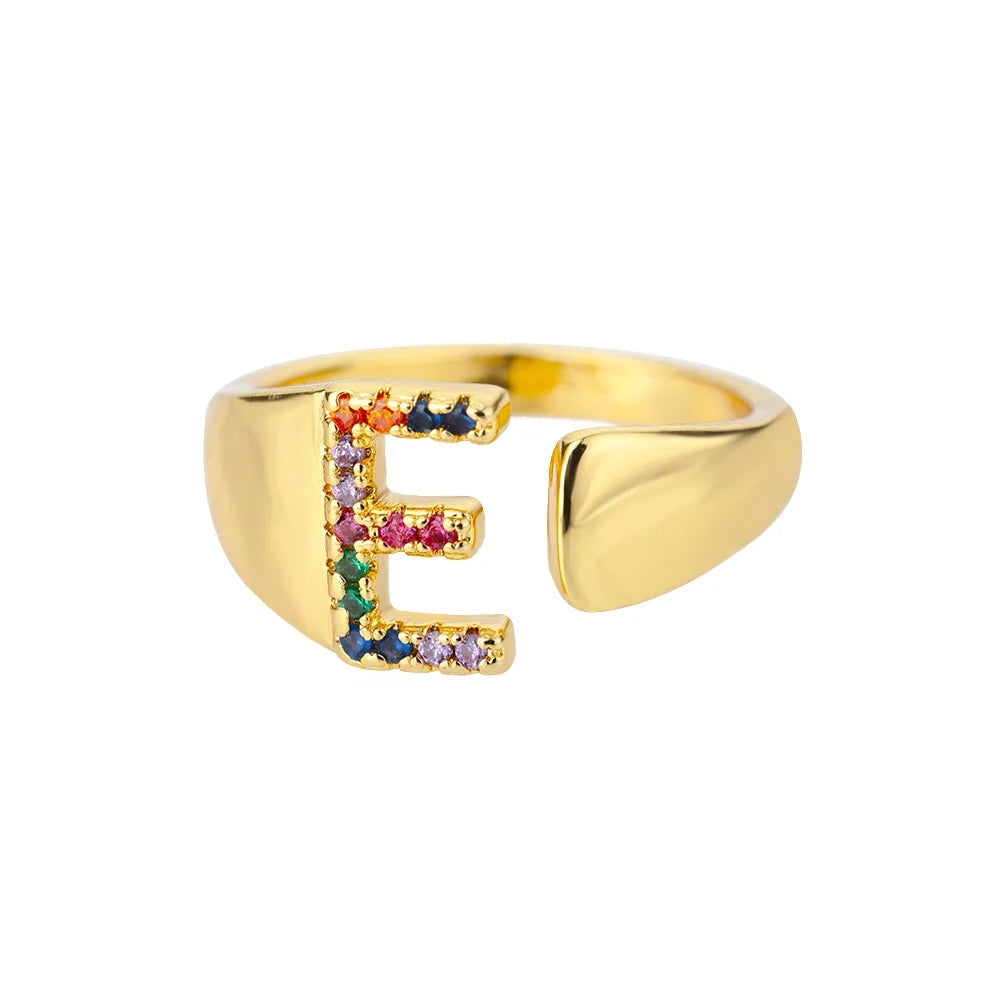 Anillo de Oro con Letra Personalizada (Ajustable)