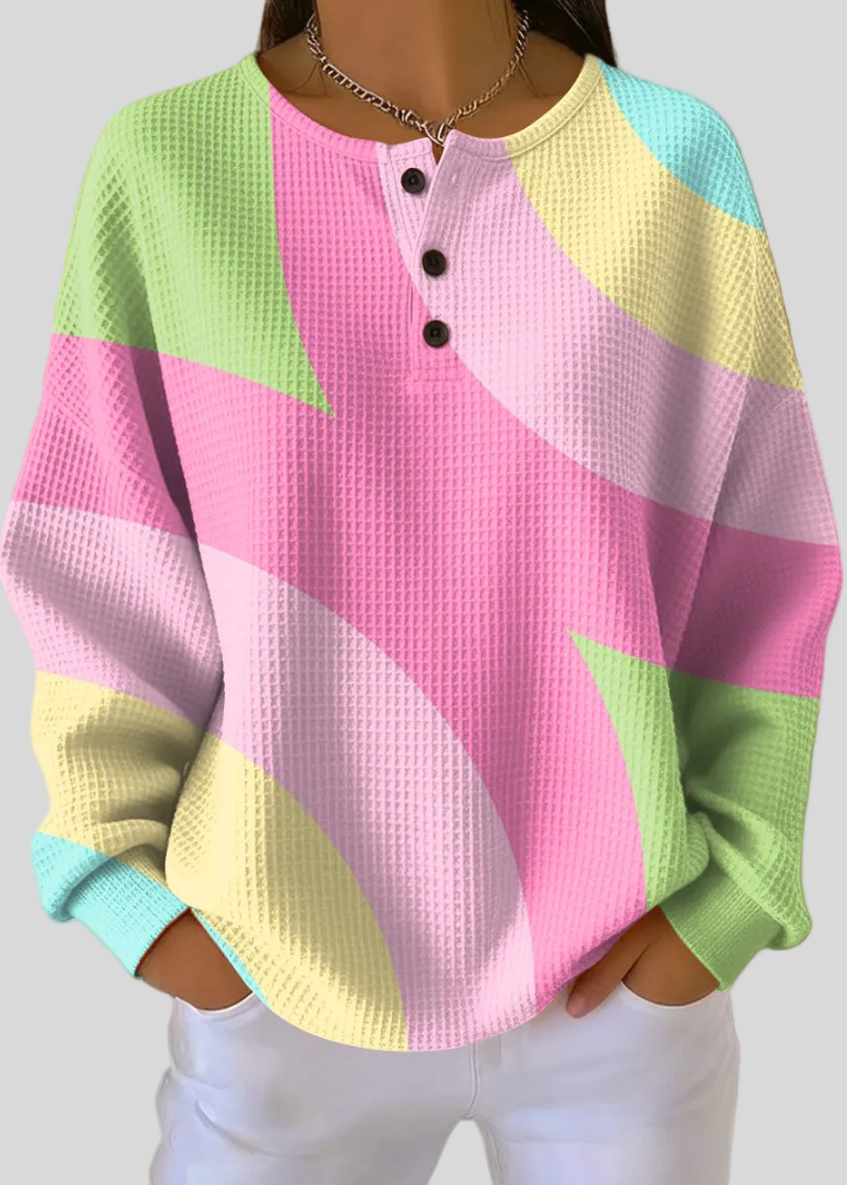 Irene - Sudadera Henley Waffle con Estampado Color Block - vista 1