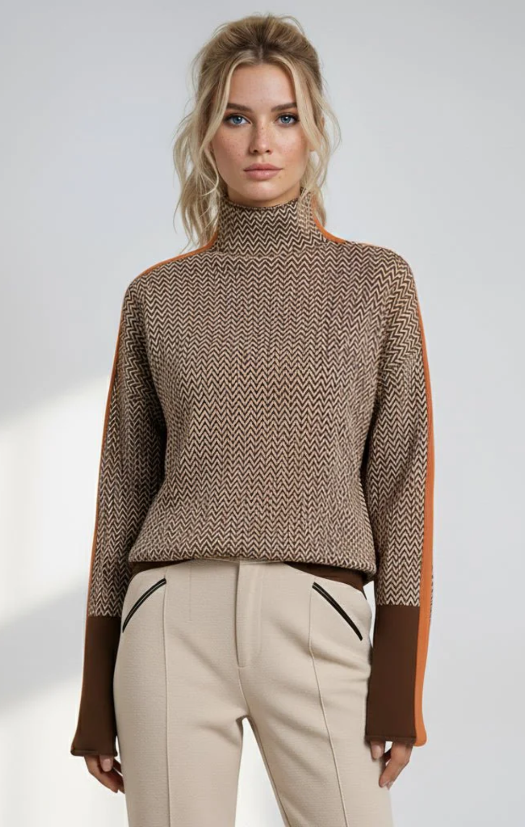 Susana™ | Jersey De Cuello Alto Con Rayas En Contraste