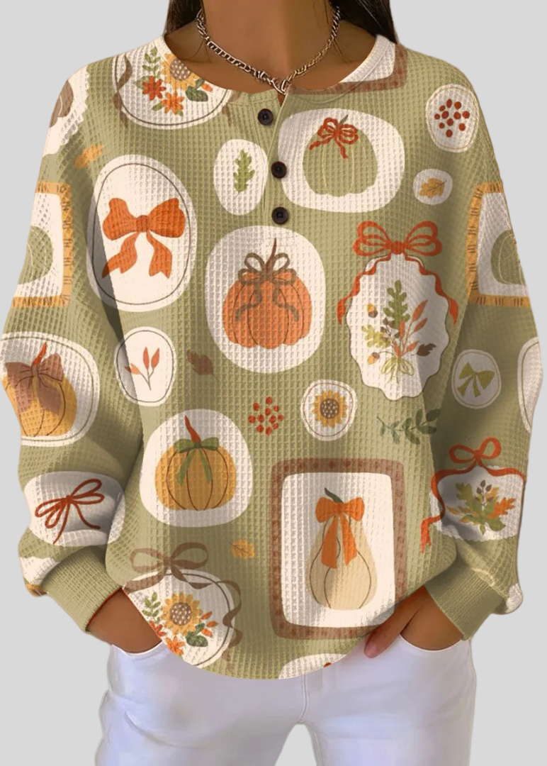 Vanesa - Sudadera Waffle con Estampado de Calabazas y Lazos - vista 1