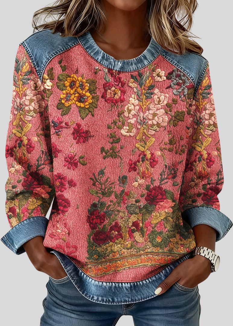Rebeca - Sudadera Floral con Puños en Contraste - vista 1