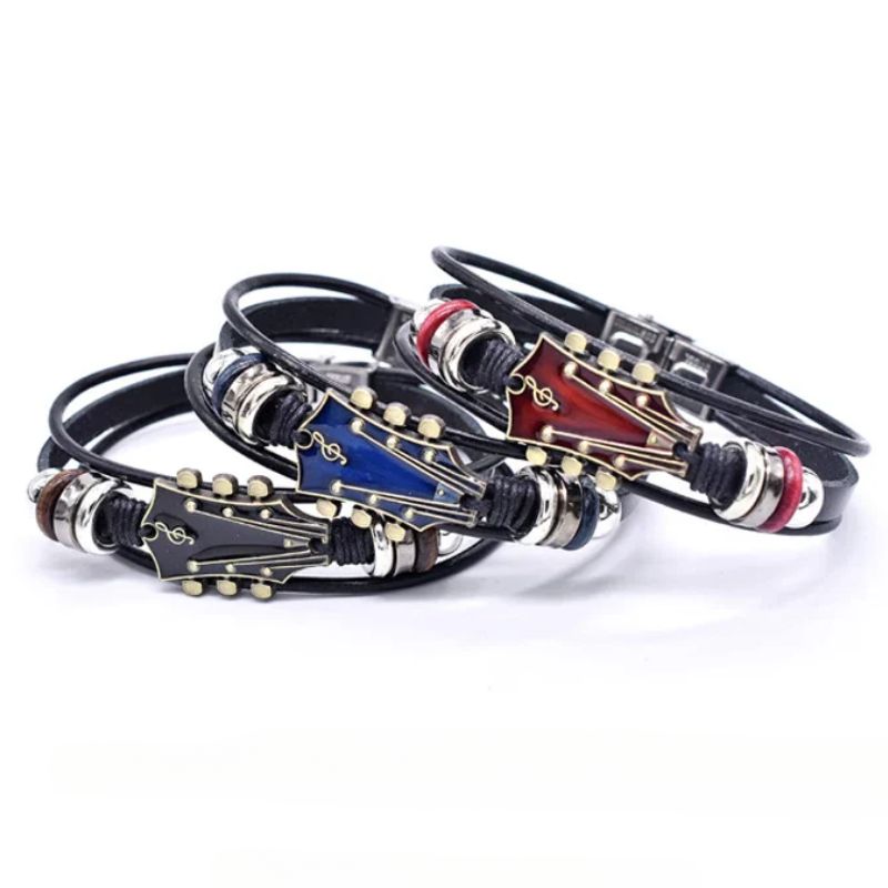 Pulsera de Cuero de Guitarra Hecha a Mano
