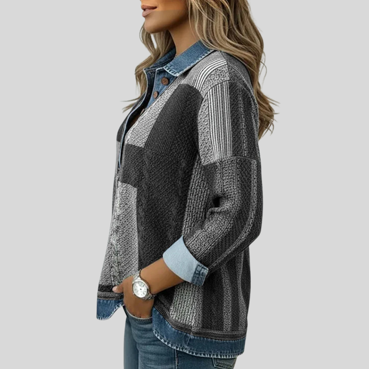 Clara - Sudadera Colorblock con Tapeta de Botones - vista 5