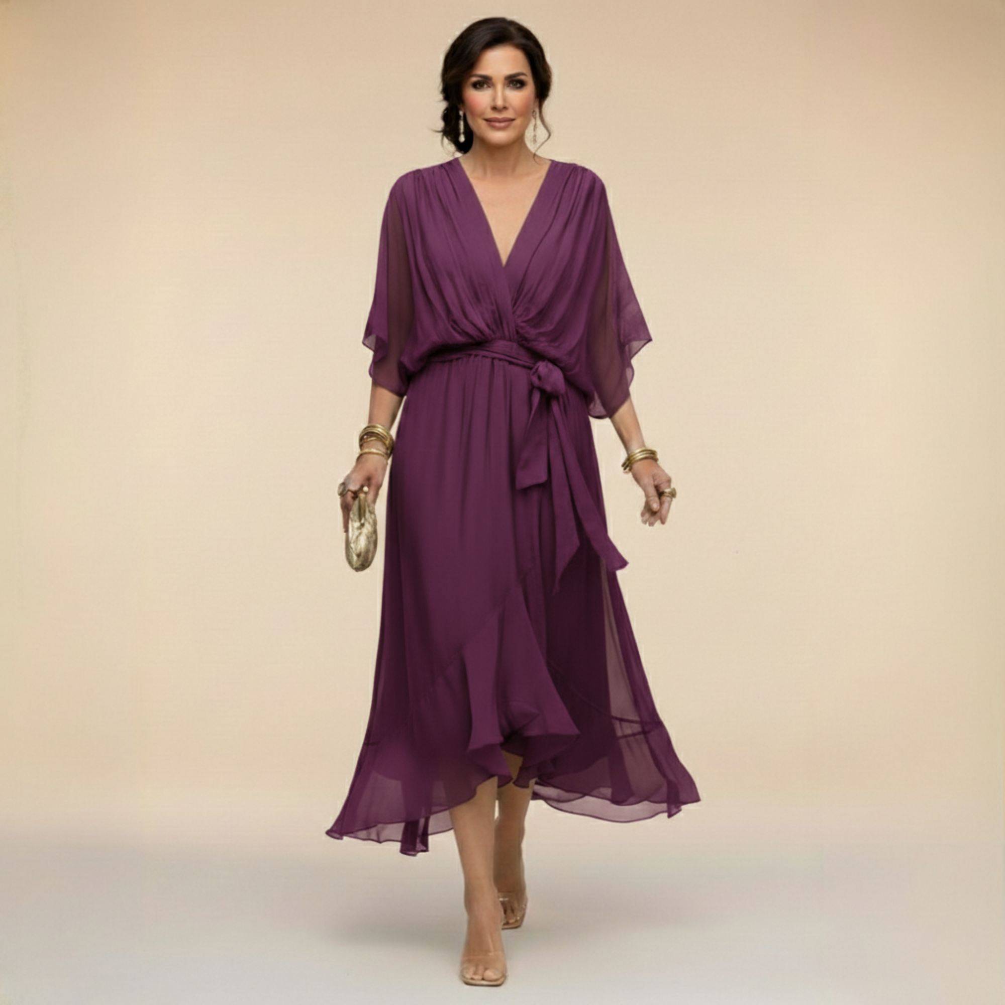 Monica™ | Vestido Elegante De Chifón Con Escote En V