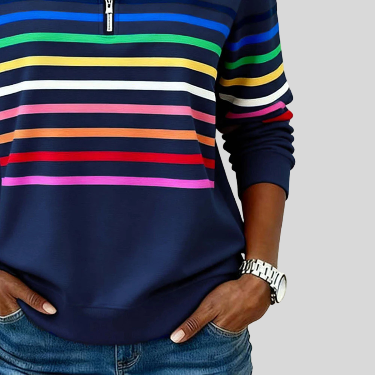 Carlota - Sudadera con Cuarto de Cremallera y Rayas Multicolor - vista 5