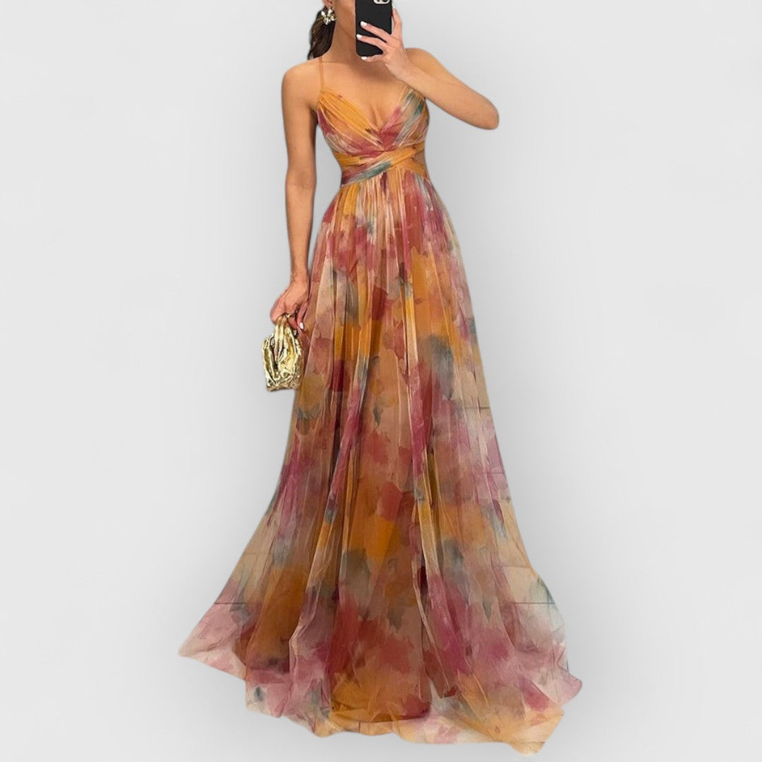 Verity™ | Vestido largo elegante con estampado floral que realza tu figura