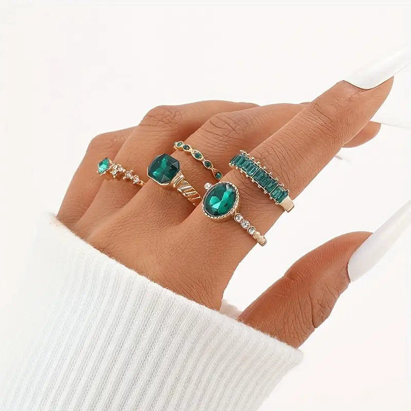 Conjunto de Anillos Esmeralda Imperial