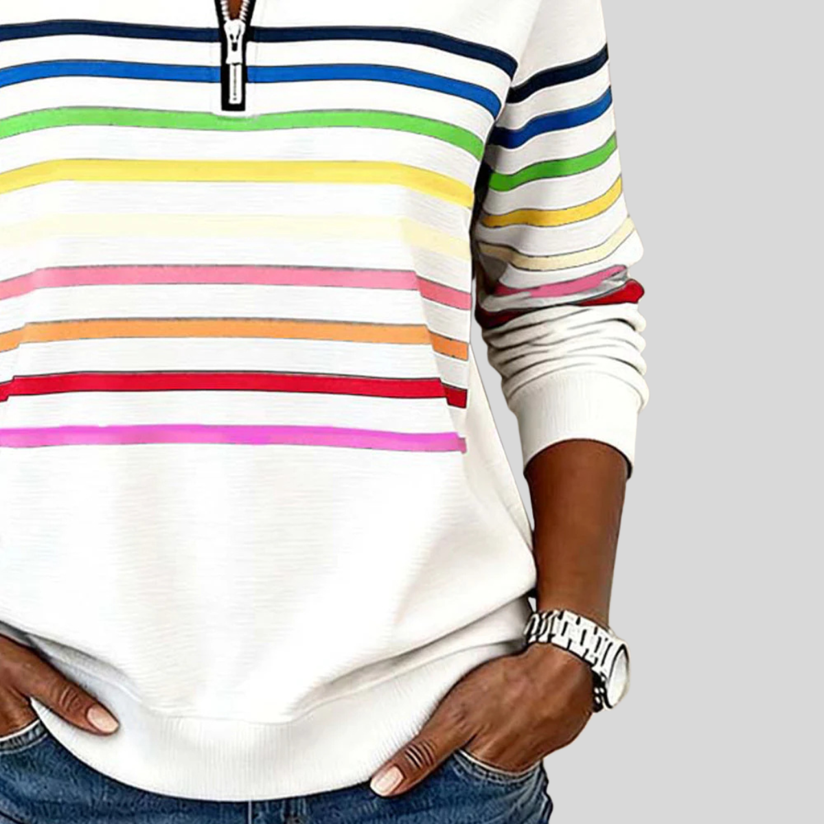 Carlota - Sudadera con Cuarto de Cremallera y Rayas Multicolor - vista 6