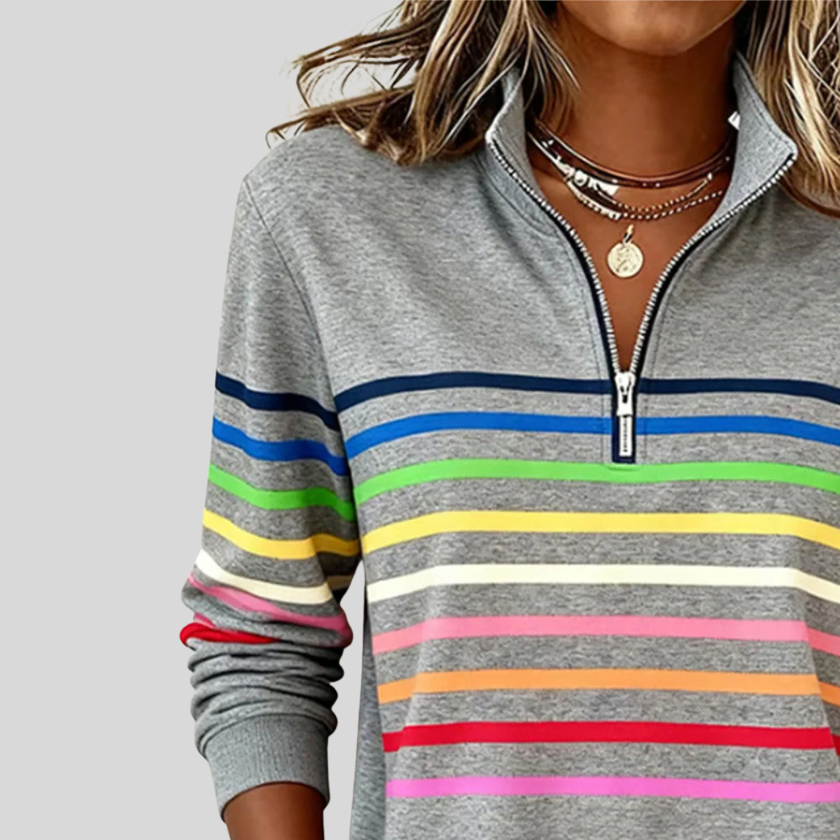 Carlota - Sudadera con Cuarto de Cremallera y Rayas Multicolor - vista 7