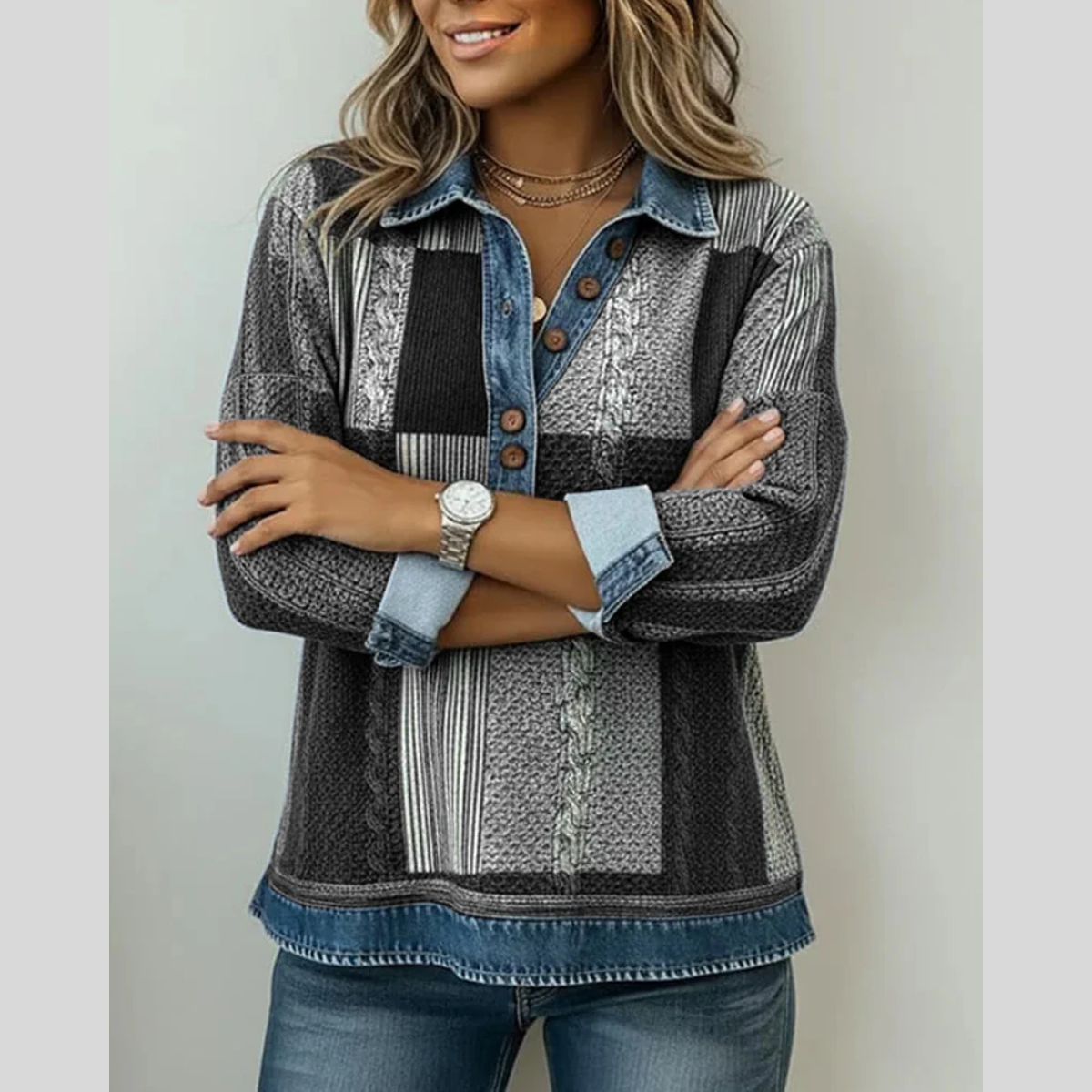 Clara - Sudadera Colorblock con Tapeta de Botones - vista 8