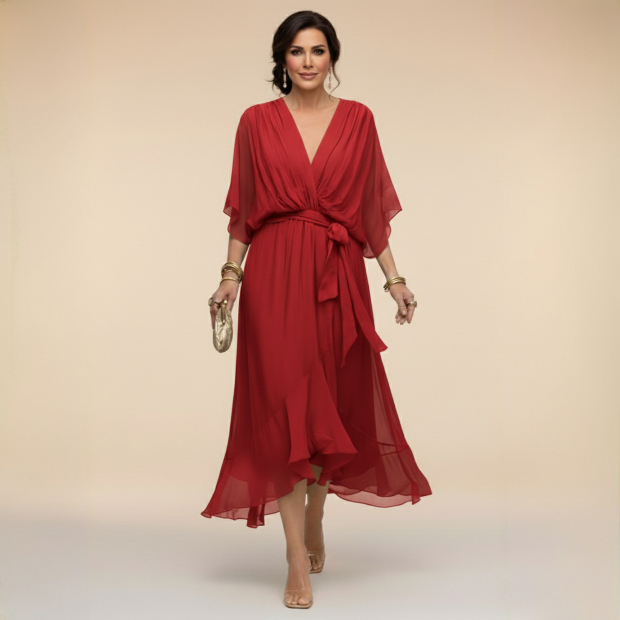 Monica™ | Vestido Elegante De Chifón Con Escote En V