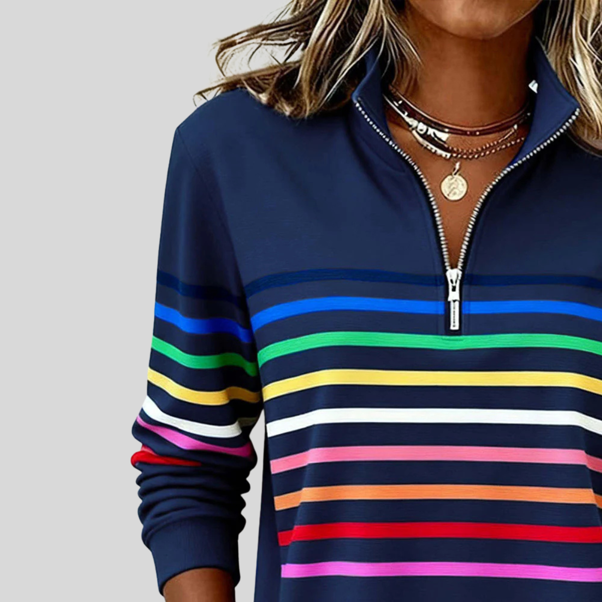 Carlota - Sudadera con Cuarto de Cremallera y Rayas Multicolor - vista 8