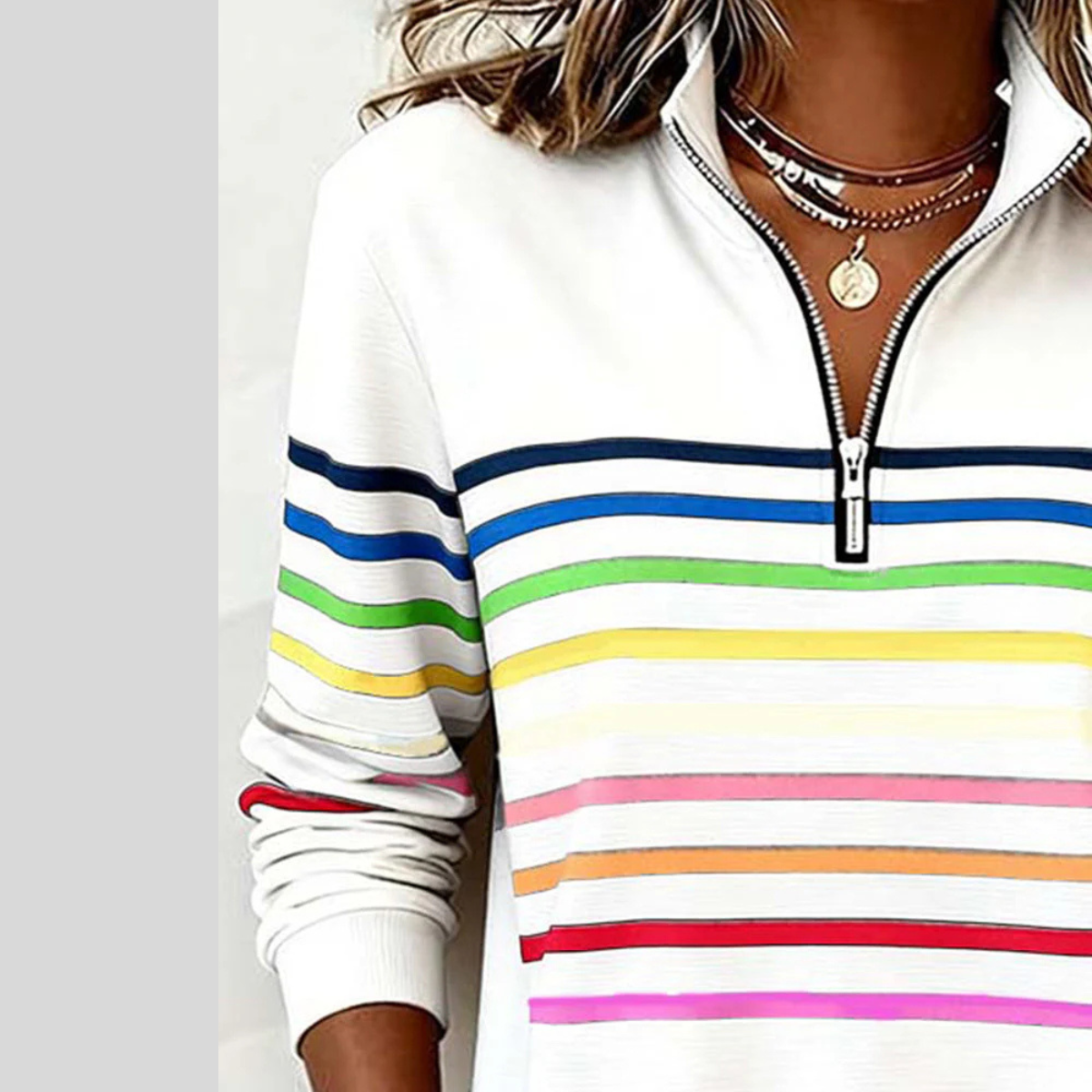 Carlota - Sudadera con Cuarto de Cremallera y Rayas Multicolor - vista 9