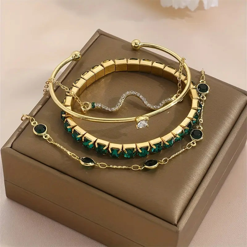 Conjunto de Pulseras Esmeralda Pura | Oro