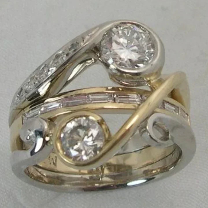 Anillo Irregular con Cristales de Plata y Oro Vintage